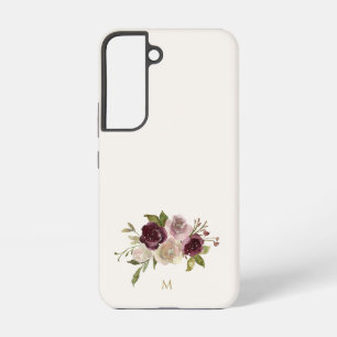 Funda Para Samsung Galaxy S22 Monograma Floral Acuarela Rosa Burdeos Moderna