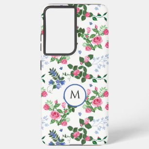 Funda Para Samsung Galaxy S21 Ultra Monograma floral de jardín Rosa bonito