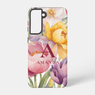 Funda Para Samsung Galaxy S21 Monograma floral de primavera