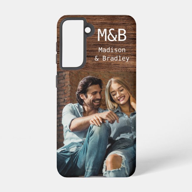 Funda Para Samsung Galaxy Monograma Foto Pareja Madera Nombre Personalizado (Reverso )