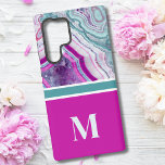 Funda Para Samsung Galaxy S22 Ultra Monograma Inicial Elegante Con Estilo Chic<br><div class="desc">Funda Chic Magenta Fuchsia Teal Monograma Inicial para Samsung Galaxy S22 Ultra.  ¡Los cristales y geodas siguen siendo una tendencia favorita!  Esta impresión presenta una imagen cercana de una vibrante piedra de geoda turquesa y púrpura (magenta),  completa con pequeños cristales.  Agrega tu inicial para hacerlo tuyo.</div>