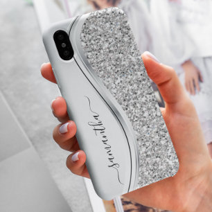 Funda Para Samsung Galaxy S22 Ultra Monograma manuscrita de brillo metálico blanco