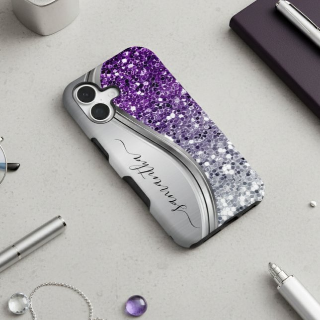 Funda Para Samsung Galaxy Monograma Manuscrita Purpura Brillo de Plata  (Subido por el creador)