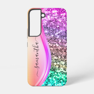 Funda Para Samsung Galaxy S22 Monograma Manuscrito Brillo Irisado Resplandor