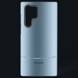 Funda Para Samsung Galaxy S22 Ultra Monograma mínimo de fondo azul metálico<br><div class="desc">Sencilla,  moderna y elegante imagen de fondo azul metálico. Acento brillante de rayas azules y un monograma.</div>