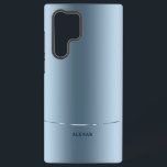 Funda Para Samsung Galaxy S22 Ultra Monograma mínimo de fondo azul metálico<br><div class="desc">Sencilla,  moderna y elegante imagen de fondo azul metálico. Acento brillante de rayas azules y un monograma.</div>