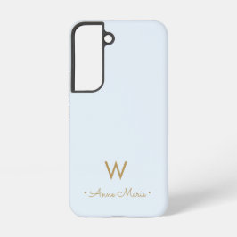 Funda Para Samsung Galaxy S22 Monograma moderno de oro azul polvoriento Script