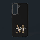 Funda Para Samsung Galaxy S21 Monograma moderno de oro negro Nombre de guión fem<br><div class="desc">Moderno Monograma de Oro Negro Feminine Script Name Estuche de teléfono. Personalice fácilmente este moderno y elegante estuche de teléfono con su monograma y nombre personalizado.</div>
