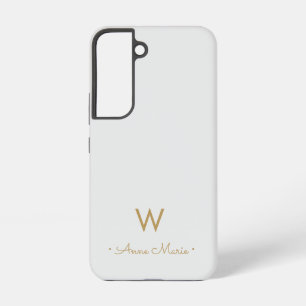 Funda Para Samsung Galaxy S22 Monograma moderno en gris claro y dorado en letra