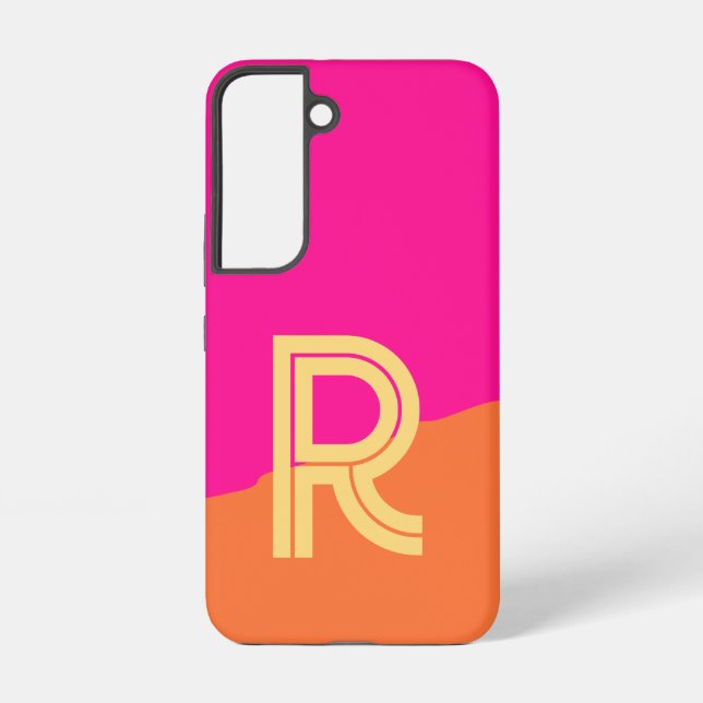 Funda Para Samsung Galaxy Monograma Moderno Rosa Naranja (Reverso )