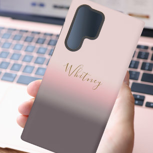 Funda Para Samsung Galaxy S22 Ultra Monograma moderno simple rosa morado y dorado