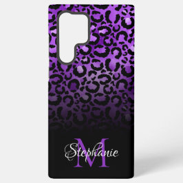Funda Para Samsung Galaxy S22 Ultra Monograma Ombre de Leopardo Negro y Violeta Femeni