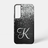 Monograma personalizada de purpurina plateada negr