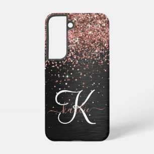 Funda Para Samsung Galaxy S22 Monograma personalizada de rosa dorado con brillo