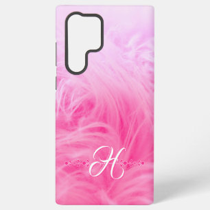 Funda Para Samsung Galaxy S22 Ultra Monograma personalizado de felpa falsa rosa blanca