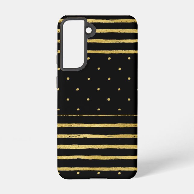 Funda Para Samsung Galaxy Monograma puntos rayados de oro negro (Reverso )