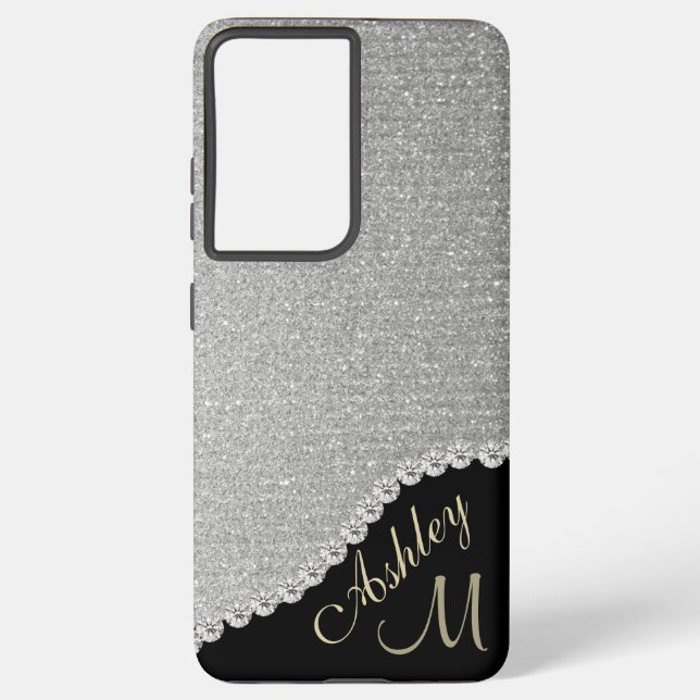 Funda Para Samsung Galaxy Monograma Purpurina Silver Glam Samsung Galaxy Fun (Reverso )
