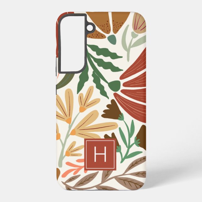 Funda Para Samsung Galaxy Monograma Retro Terracotta Floral Boho (Reverso )