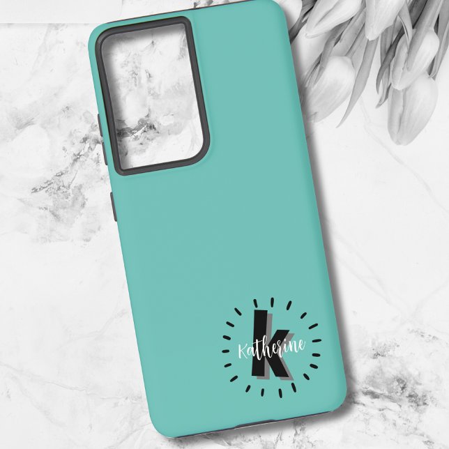 Funda Para Samsung Galaxy Monograma sencillo de escritura moderna inicial (Fun Modern Script Monogram Initial Samsung Galaxy S21 Ultra Case)