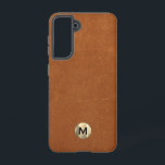 Funda Para Samsung Galaxy S21 Monograma simple de oro de cuero de acero inoxidab<br><div class="desc">El sencillo estuche de teléfono monogramado presenta un diseño moderno con emblema de monograma de oro metálico cepillado sobre fondo texturado de cuero marrón estable.</div>