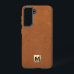 Funda Para Samsung Galaxy S21 Monograma simple de oro de cuero de cuero de lujo<br><div class="desc">El sencillo estuche de teléfono monogramado de lujo presenta un diseño moderno con emblema de monograma de oro metálico cepillado sobre fondo texturado de cuero estable.</div>