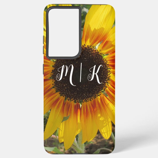 Funda Para Samsung Galaxy Monograma vibrante de campo de girasol de verano (Reverso )