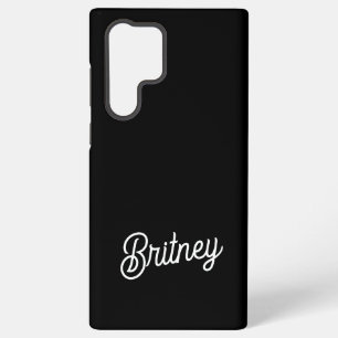 Funda Para Samsung Galaxy S22 Ultra Monograma y nombre personalizados de blanco negro