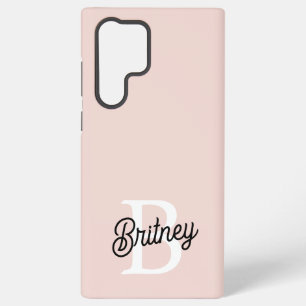 Funda Para Samsung Galaxy S22 Ultra Monograma y nombre personalizados modernos en rosa