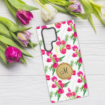 Funda Para Samsung Galaxy S22 Ultra Monogramo del Jardín de Tulipanes Rosa<br><div class="desc">Este estuche de teléfono es una combinación perfecta de elegancia y protección. El funda presenta un bonito patrón de tulipanes rosados que le confieren un toque de encanto femenino a su teléfono. El funda está hecho de materiales de alta calidad que proporcionan una excelente protección contra arañazos, abolladuras y otros...</div>