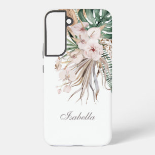 Funda Para Samsung Galaxy S22+ Monstera Tropical y Orquídea Nombre Personalizado