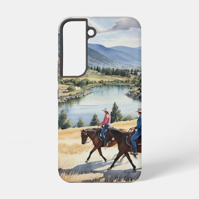 Funda Para Samsung Galaxy Montaña Wilderness Lake Horses Riding (Reverso )