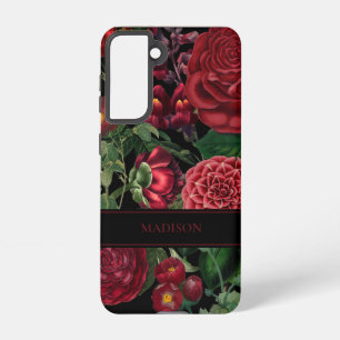 Funda Para Samsung Galaxy S21 Moody Florals Monograma negro y borgoña