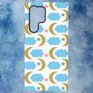 Funda Para Samsung Galaxy S22 Ultra Moon Clouds and Stars Faux Purpurina Pattern