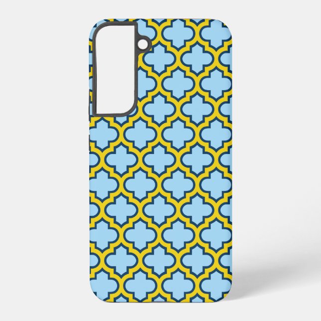 Funda Para Samsung Galaxy Mosaico azul y amarillo, Entramado, Quatrefoil (Reverso )