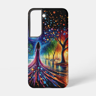 Funda Para Samsung Galaxy S22 Mujer con vestido fluido caminando en un bosque co