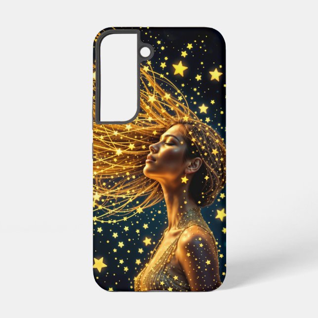 Funda Para Samsung Galaxy Mujer cósmica con pelo dorado estrellado brillante (Reverso )