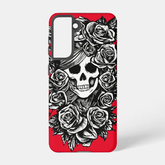 Funda Para Samsung Galaxy mujer de cráneo rosa flores ilustracion día de mue (Reverso )