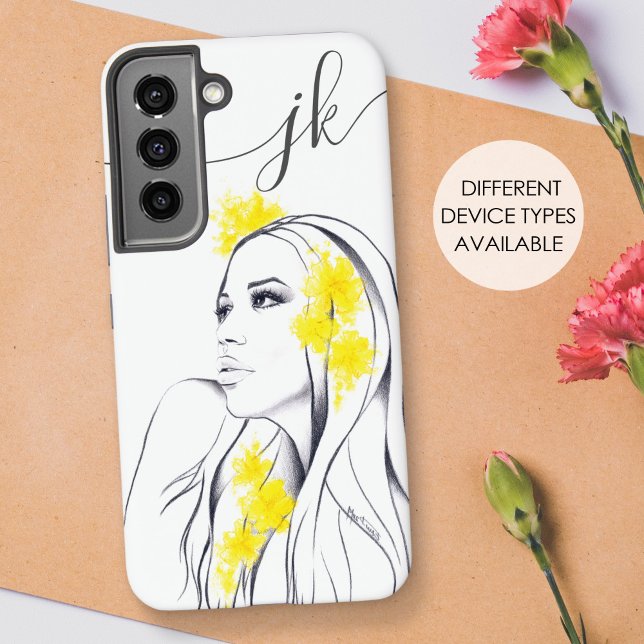 Funda Para Samsung Galaxy Mujer Flores Amarillas Moda Elegante Monograma (Subido por el creador)
