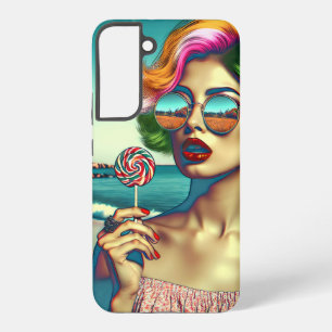 Funda Para Samsung Galaxy S22+ Mujer Hermosa del Arte Pop Retro con Piruleta