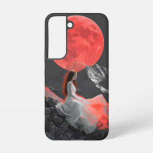 Funda Para Samsung Galaxy S22 Mujer serena en el acantilado bajo la luna roja Ar
