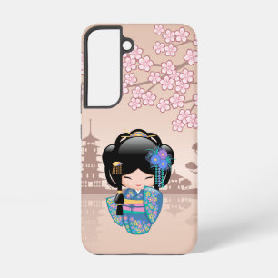 Funda Para Samsung Galaxy S22 Muñeca Keiko Kokeshi - Chica de Kimono azul Geisha