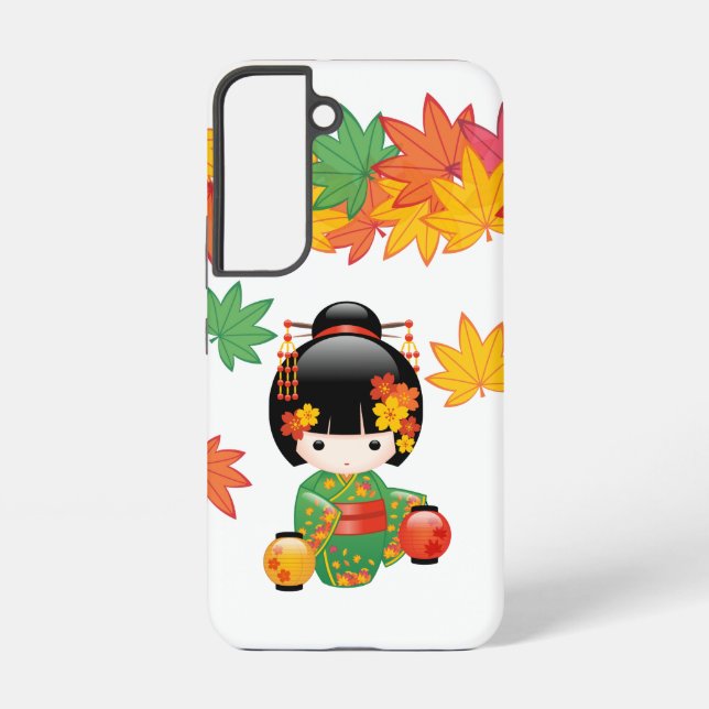 Funda Para Samsung Galaxy Muñeca Kokeshi Caída - Chica de Kimono Verde Geish (Reverso )