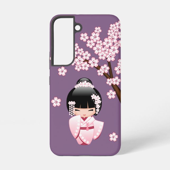 Funda Para Samsung Galaxy Muñeca Kokeshi kimono blanca - Chica Geisha lindo (Reverso )