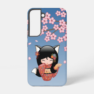 Funda Para Samsung Galaxy S22 Muñeca Kokeshi Kitsune - Chica Geisha Zorro Negro