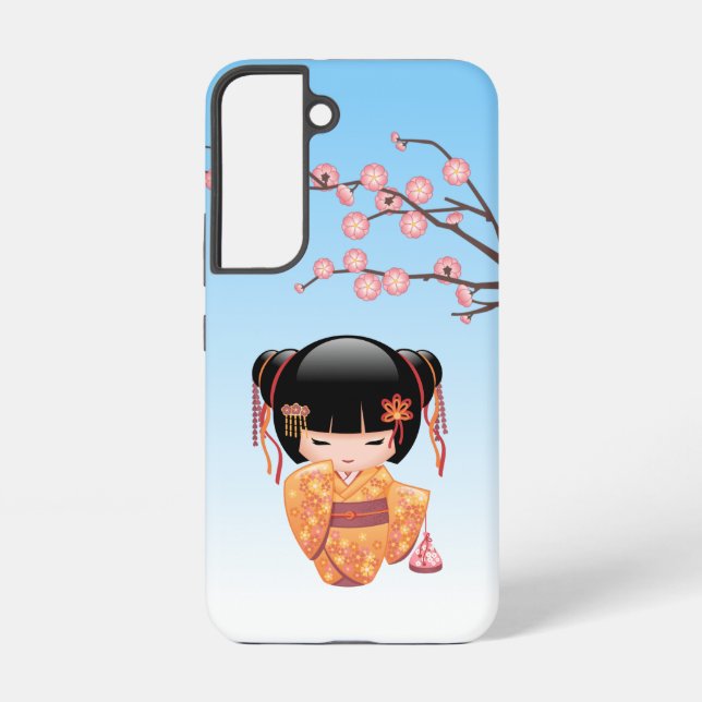 Funda Para Samsung Galaxy Muñeca Ume Kokeshi - Azul Chica Geisha japonés (Reverso )