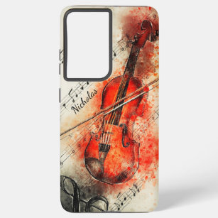 Funda Para Samsung Galaxy S21 Ultra Música de violín musical nombre personalizado musi