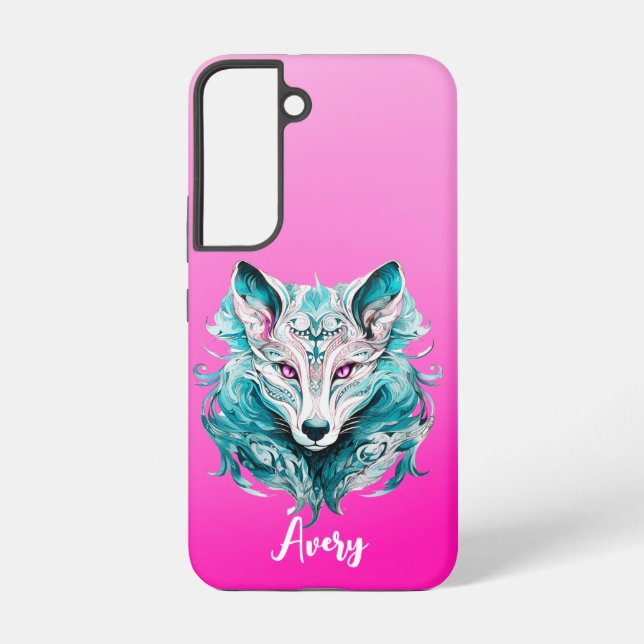 Funda Para Samsung Galaxy Mystical Wolf | Elegante Turquesa y Lobo Rosa (Reverso )
