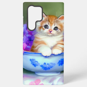 Funda Para Samsung Galaxy S22 Ultra Naranja de época y Ilustracion de gatito blanco