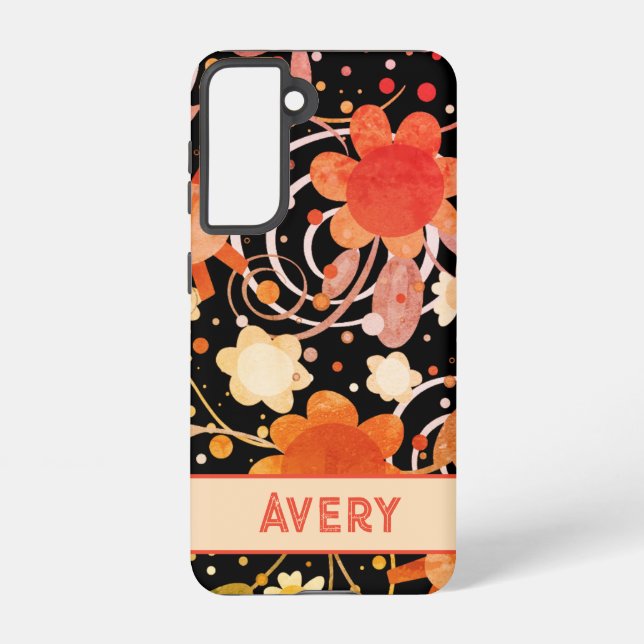 Funda Para Samsung Galaxy Naranja negro Resumen Floral personalizada moderna (Reverso )