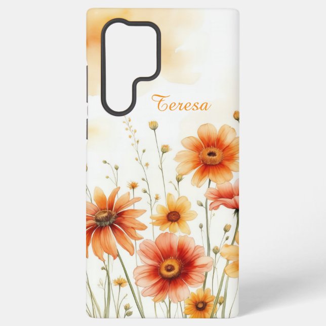 Funda Para Samsung Galaxy Naranja suave y flores amarillas (Reverso )